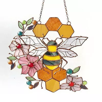 Buy Double Side High-Stained Glass Suncatcher Bee Window Panel Door Hanging Decors  • 11.79£