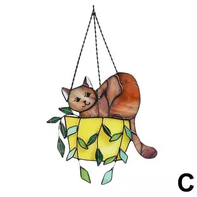 Buy Stained Glass Window Hanging Cat Sun Catcher In Flower Pot • 5.53£