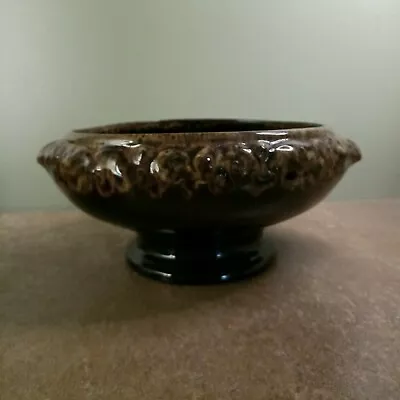 Buy Vintage, 1970s Studio Pottery Serving Bowl With Brown Honeycomb Glaze • 5.95£
