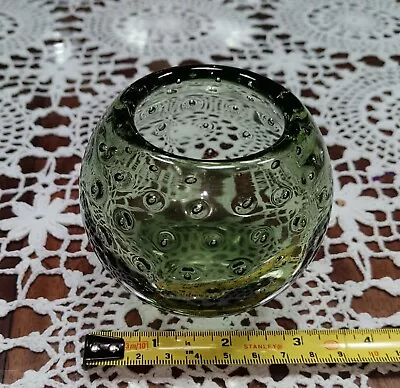 Buy Vintage Hollow Emerald Green Bubble Glass Paperweight / Candle Holder Tea Light • 7.50£