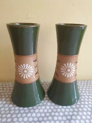 Buy Pair Of Lovatts Langley Art Nouveau Stoneware Vases. Green With Floral Middle  • 40£