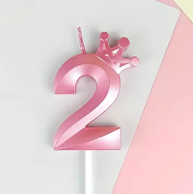 Buy Pink Crown Number Birthday Candle Cake Topper Decor Birthday Party  3D Designed • 5.99£