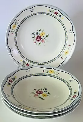 Buy Set Of 4 Porcelain 9.5  Soup Bowls PTS International Genevieve Floral Blue • 26.09£