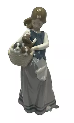 Buy LLadro  Little Dogs On Hip  Figurine 1311 Girl Holding Puppies In Basket Mint • 125.76£