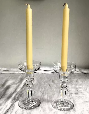 Buy PAIR Of Dual Purpose Crystal Glass Pillar OR Taper Candle Holders. • 15£