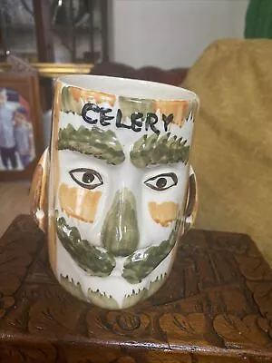 Buy Vintage Welsh  60s Pottery Celery Head Vase Studio Arty Face Painted Kitsch • 17£