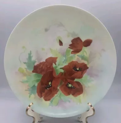 Buy Thomas Handpainted Poppies 9-3/4  Porcelain Plate Bavaria Antique C.1908-39 • 8.67£