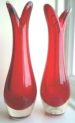 Buy 2 X Whitefriars #9556 Geoffrey Baxter Red Beak Art Glass Vases • 29.99£