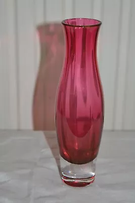 Buy Vintage Cranberry Fluted Glass Bud Vase (8”). • 8£