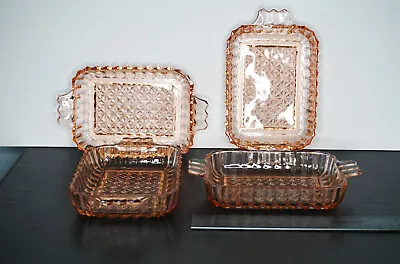 Buy Pink Depression Glass Anchor Hocking Criss Cross Set 4 Candy Mini Serving Dishes • 35.48£
