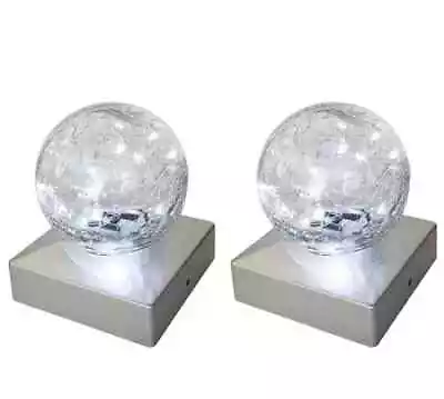 Buy 2 Pack Solar Deck Cap Crackle Glass Ball Lights Garden Outdoor Post Fence Light • 13.95£