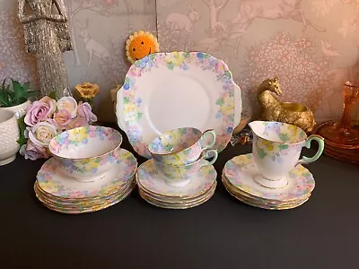 Buy CROWN STAFFORDSHIRE POTTERY 1930s AFTERNOON TEA PASTEL FLORAL 21pcs F 15235 • 175£