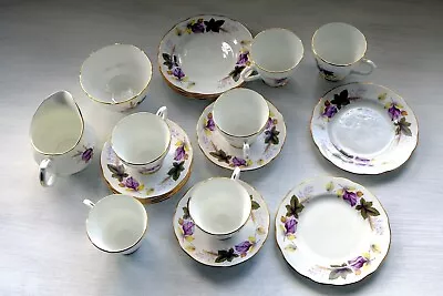 Buy Duchess Vintage Bone China Violets Purple And Green Leaves 18 Piece Tea Set • 16.95£