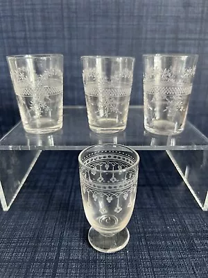Buy Antique Etched Tiny Shot Glasses X 4 Early 20th Century • 20£