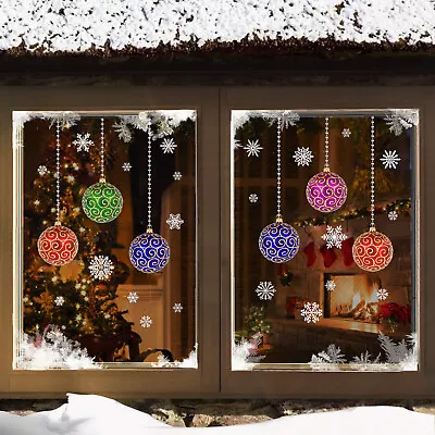 Buy Christmas Stained Glass Bauble Snowflakes Window Stickers Clings Reusable CLING • 8.99£