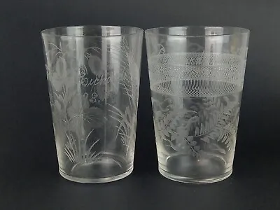 Buy Victorian Wedding Etched Glasses Beakers Fern Hops Barley C And T Richards 1898 • 108.50£