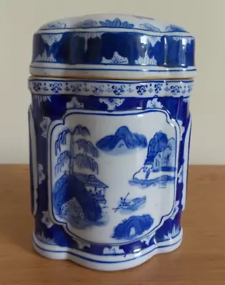 Buy Blue And White Chinese Ceramic Biscuit  Jar Willow Pattern Single Character Mark • 15£