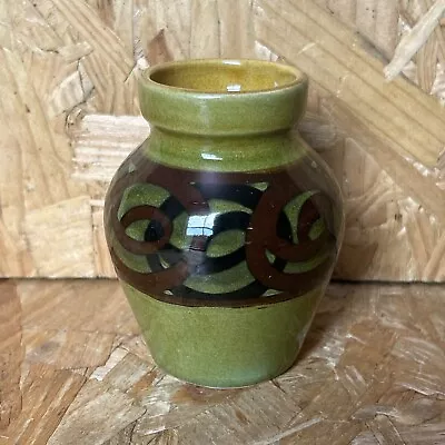 Buy Vintage 1960s Brixham Studio Pottery Green & Brown Bud Vase 9cm • 4.99£