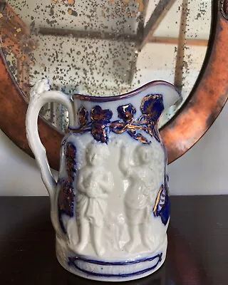 Buy Staffordshire Flow Blue White Royal Antique Pottery Porcelain Jug Circa 1860 • 62.99£