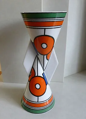 Buy Clarice Cliff  Wedgwood Vase Circle And Squares Yo Yo Vase Excellent Condition • 93£
