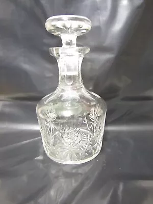 Buy Cut Crystal Decanter Heavy Round Bottle Glass Geometric W/Stopper • 11.99£