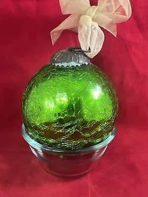 Buy Vtg Large 4.5” Midwest KUGEL Green Mercury CRACKLE GLASS BALL Xmas ORNAMENT Rare • 28.01£