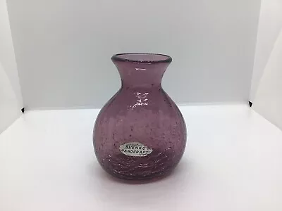 Buy Blenko Crackle Glass Vase W/Original Sticker. Amethyst 5” Tall • 37.28£
