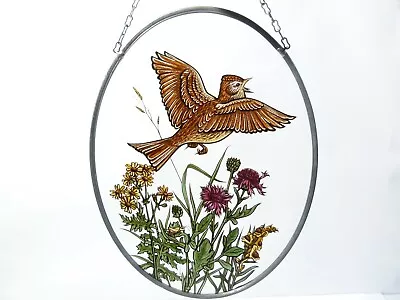 Buy Vintage Bird  Scene Transfer Coloured Lead Glass Window Panel Light Catcher • 125£