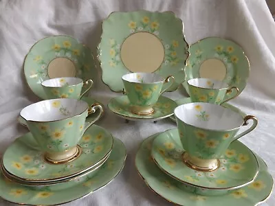 Buy Pretty Vintage Roslyn Bone China Hand Painted Green/ Lemon Floral Part Tea Set • 20£