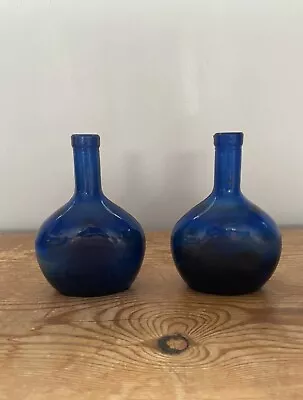 Buy  Vintage PAIR COBALT BLUE GLASS BOTTLES  15cm Tall DECORATION • 12.99£