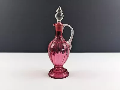 Buy Victorian Ribbed Cranberry Glass Claret Jug / Decanter With Moulded Shell Handle • 50£