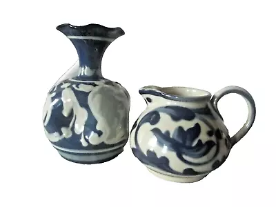 Buy Antique Aller Vale Devon Art Pottery Blue & White Small Jug & Vase • 34.95£