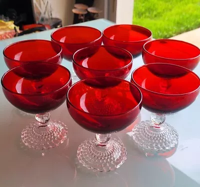 Buy Set Of 8 Vintage Ruby Red Footed Glasses Anchor Hocking • 23.30£