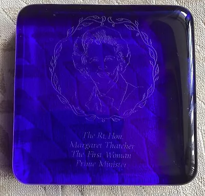 Buy Leslie Creasey Blue Glass Paperweight Etched With Portraiture  Margaret Thatcher • 29.50£