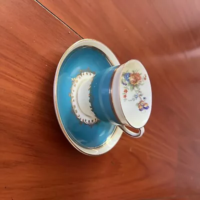 Buy Vintage AYNSLEY Mini Tea Cup And Saucer Blue White Gold Trim Rose Floral England • 18.67£
