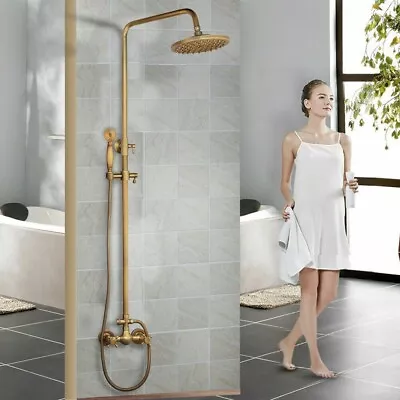 Buy Antique Brass Bathroom Rainfall Shower Head Faucet Set &Hand Sprayer Mixer Tap • 155.99£