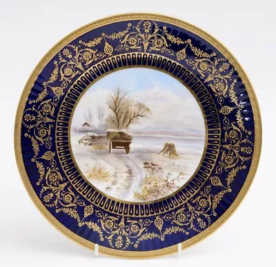 Buy Antique Wedgwood China Hand Painted Dessert/Cabinet Plate Snowy Hay Cart Winter • 89.99£