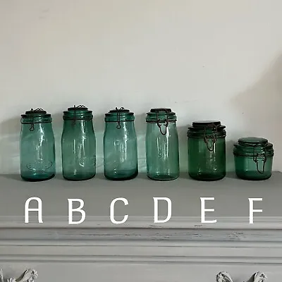 Buy VINTAGE FRENCH SOLIDEX GREEN GLASS JAR/CONTAINER - Sourced In France • 29£