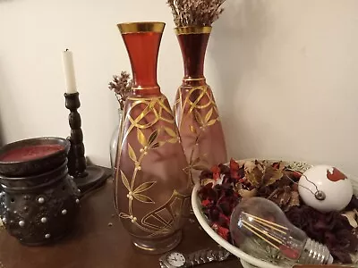 Buy Elegant Glass, Beautiful Two Vases Cranberry To Mist. One Vase Have Little Crack • 7.99£