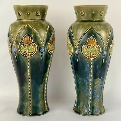 Buy Pair Of Antique Tall Baluster Vase C1922 Art Nouveau Royal Doulton Shape 8425C • 250£