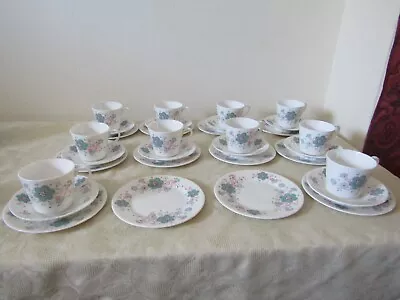 Buy Vintage Queen Anne Bone China Angelique Blue  Teaset 10 Cups Saucers 12 Plates • 19.99£