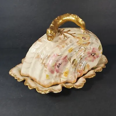 Buy Antique Adderley & Co Covered Cheese Dish Devon Roses Shell Shape Gilded Gold • 140.04£