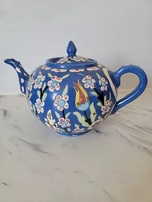 Buy Vintage Turkish Studio Pottery Folk Floral Teapot • 14.99£