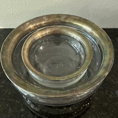 Buy Vintage MCM Maybe Dorothy Thorpe Silver Rim Chip And Dip Bowls • 32.62£