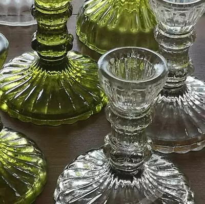 Buy Moss Green Leela Glass Candlestick, Dinner Candle Holder Tablescape, 10cm • 8£