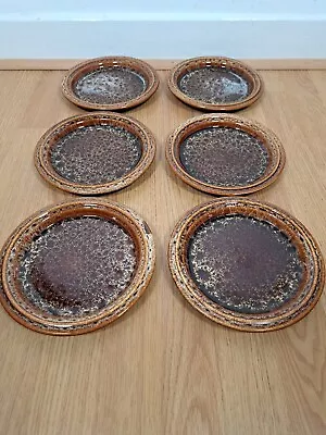 Buy Vintage Fosters Pottery Cornwall - 6 X 19cm Dia - Light Brown Honeycombe Plates • 29.99£