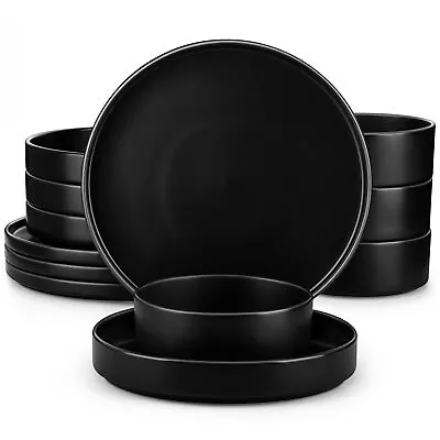 Buy Vancasso VENUS Dinnerware Set 12pc Black Dining Dinner Set Tableware Plate For 4 • 54.89£