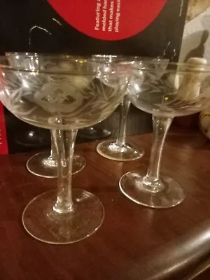 Buy Set 4 Cut Crystal glasses Roses Vintage Wine Glass Stems Champagne Antique Roses • 32.62£