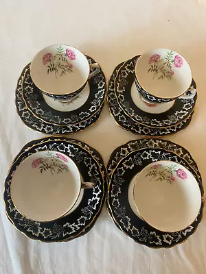 Buy Kenyon Bone China Tea Set, Black With White Leaves & Rose Design • 25£
