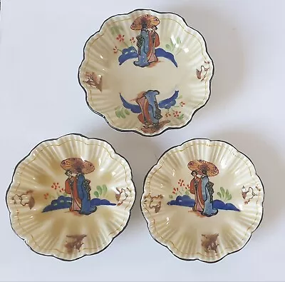 Buy Vintage Handpainted Bursley Ware Japanese Giesha Frilled Rim Serving Dishes • 15£